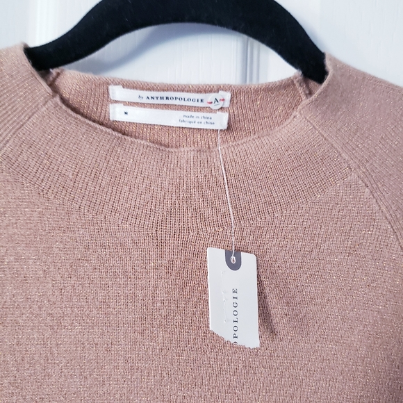 Anthropologie Ruffled Sleeve Sweater Knit Tunic Dress Honey/Camel Sz M $130 - Picture 7 of 11